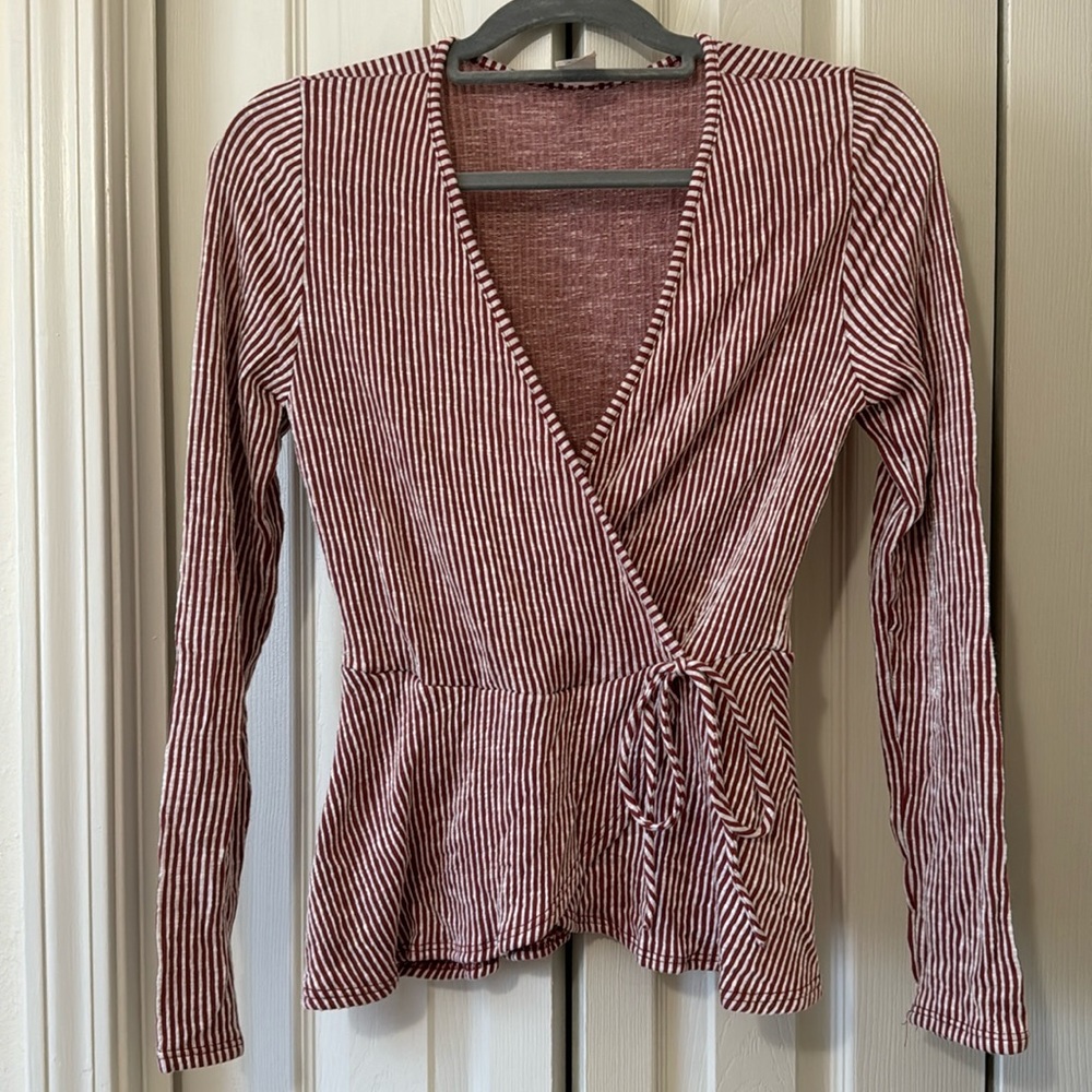 Caution To The Wind Stripped Babydoll Long Sleeve Top